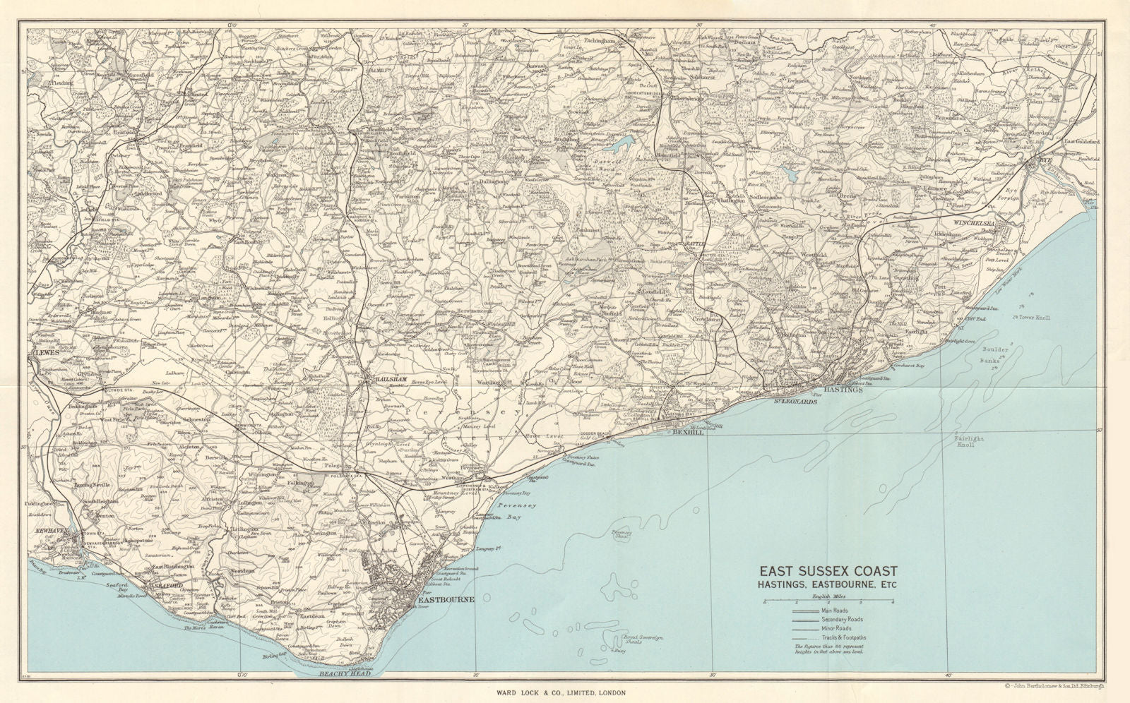 EAST SUSSEX COAST. Hastings Eastbourne Rye Bexhill Beachy Head 1961 old map